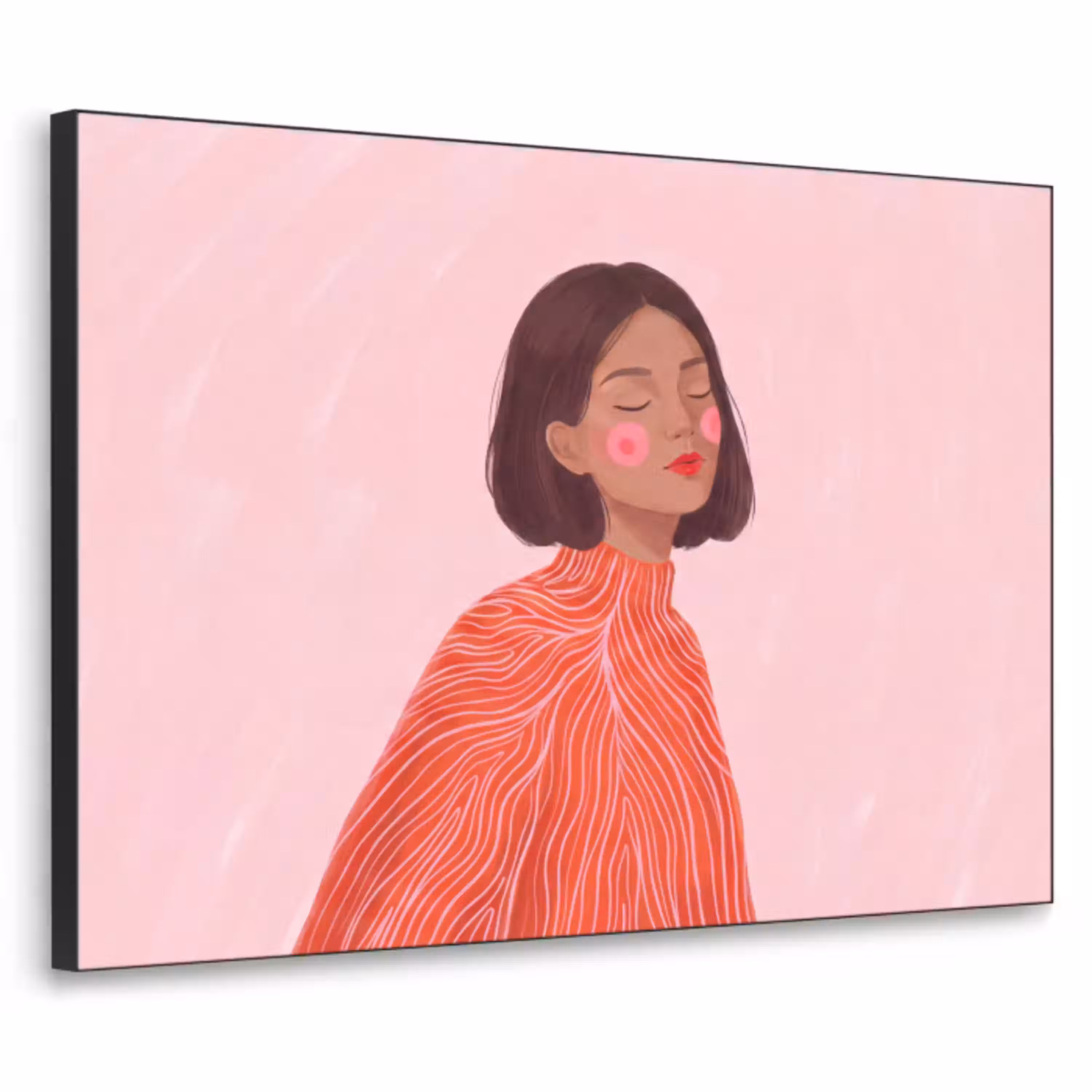 Vrouw - Portret - Modern - Kunst - Roze Textielframe zwart klein -3d