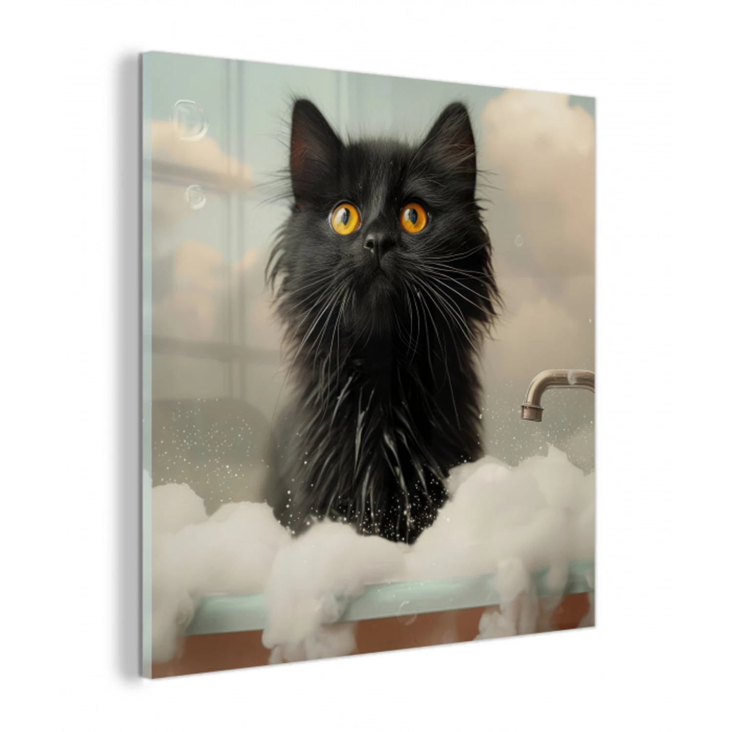 Kat - Bad - Zwart - Dieren - Schuim plexiglas 5mm klein -z3d