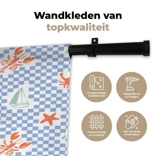 Zee - Sfeer -  Zeilboot - Blauw Wandkleed katoen klein 269 -sfeer2