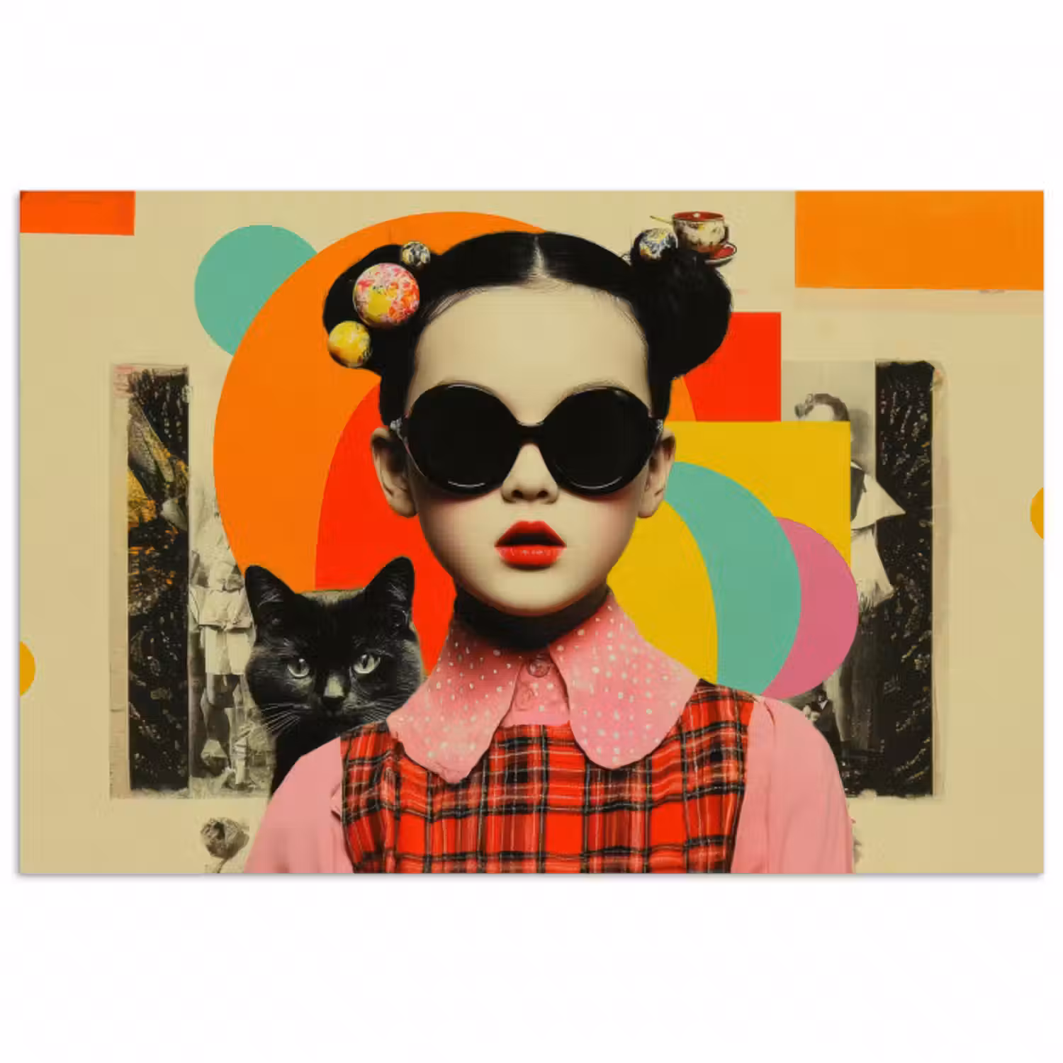 Poster - Mädchen - Sonnenbrille - Katze - Retro