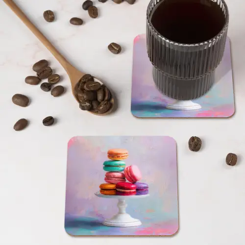 Macarons - Schaal - Pastel - Kleurrijk onderzetter kurk middel -sfeer2
