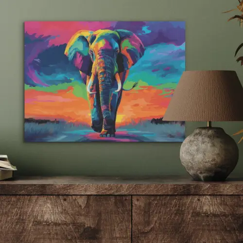 Olifant - Kleurrijk - Lucht - Abstract PET vilt klein -sfeer2