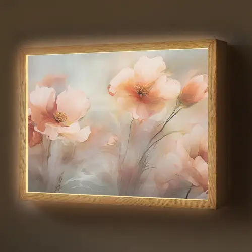 Bloemen - Pastel - Kunst - Klaprozen - Watercolor Light Box met batterij (Wandlamp) middel -z3d_website