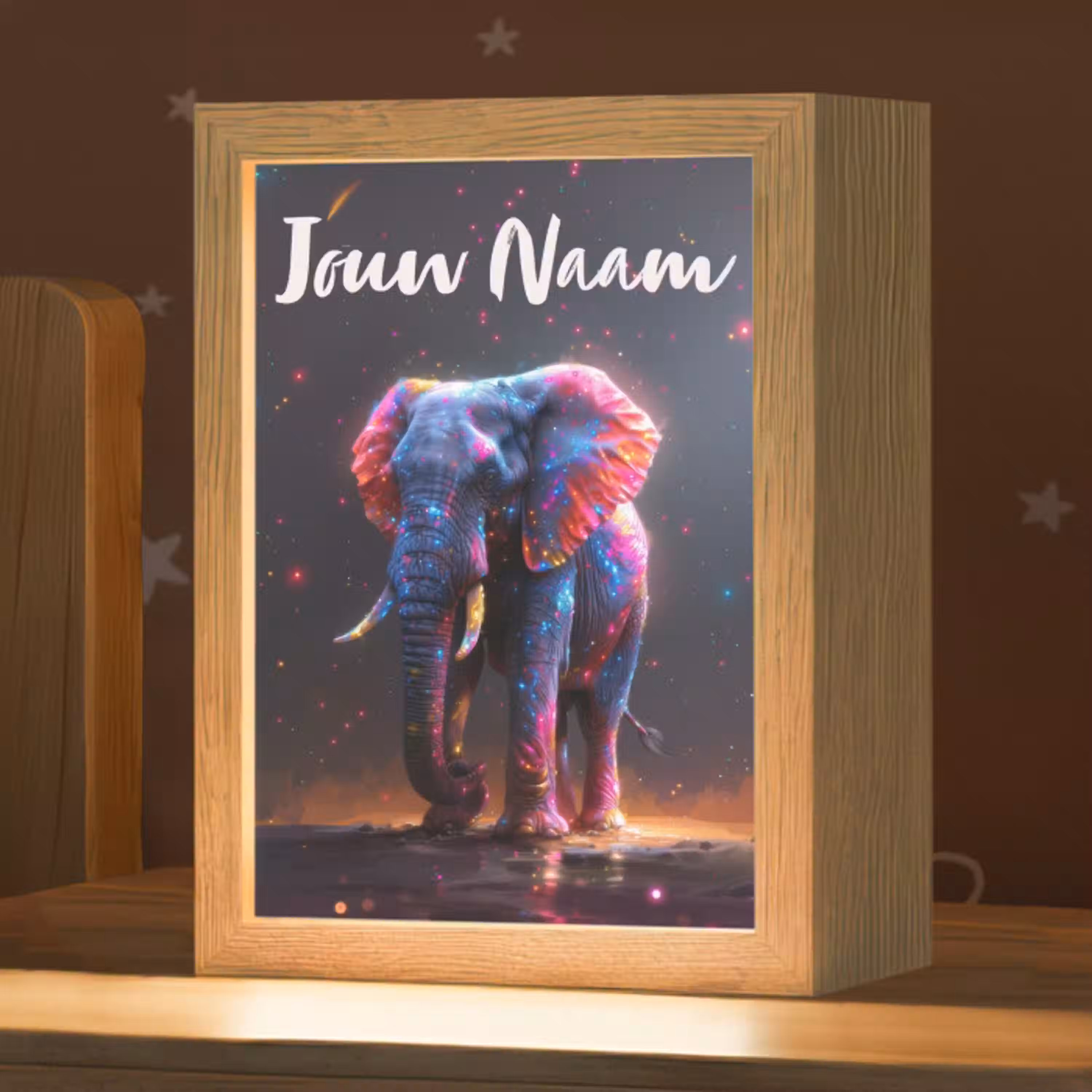 Olifant - Kleuren - Sterren - Dier Light Box met kabel (Kinderlampje) klein -zzz_3d_website