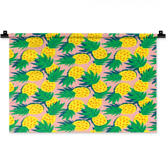 Ananas - Geel - Groen - Tropisch Wandkleed katoen klein 269 -zz3d