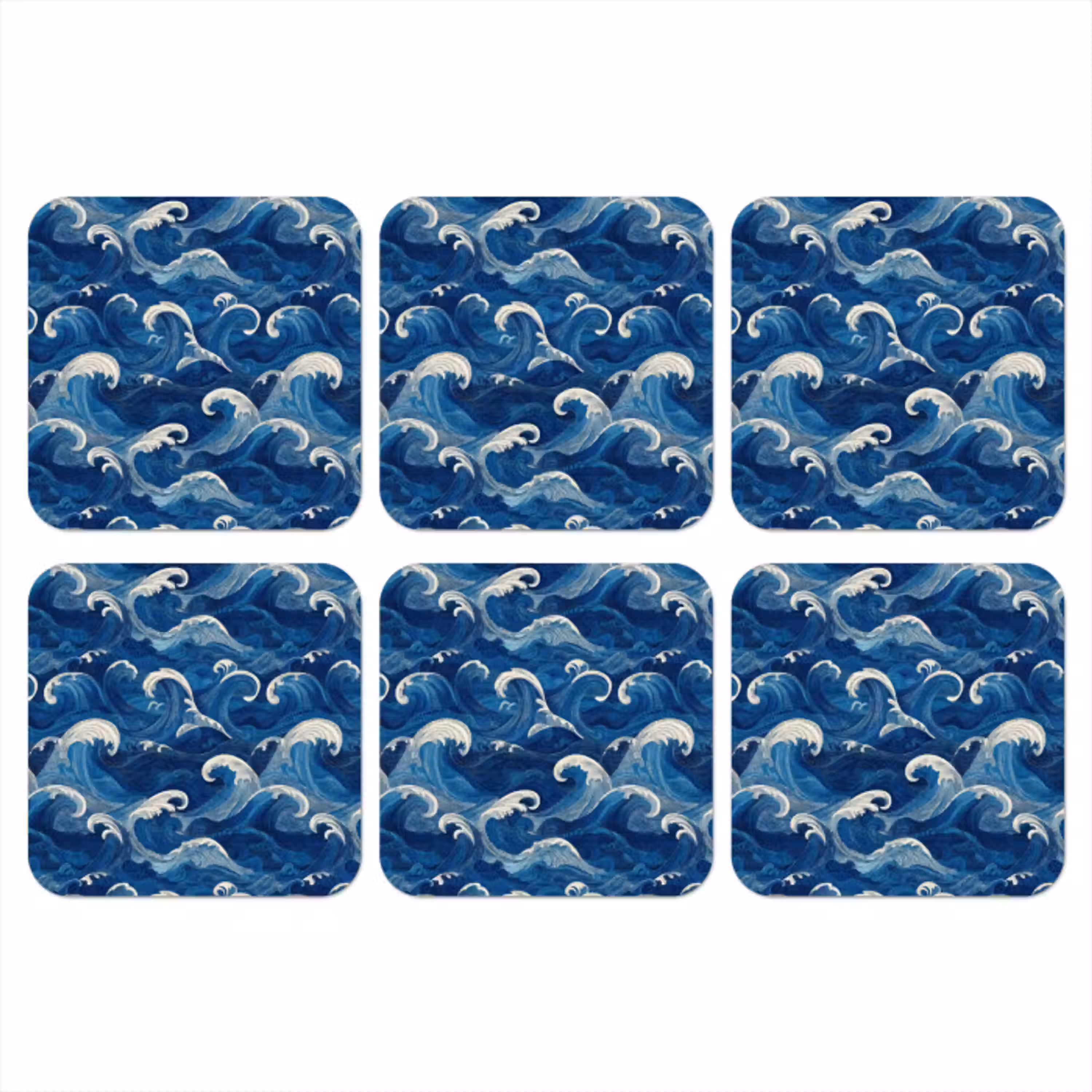Japans - Oceaan - Golven - Blauw onderzetter kurk middel 366 -3d