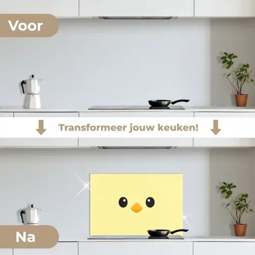 Kuiken - Vrolijk - Geel - Minimalistisch keuken achterwand spatscherm klein -voor_na_NL