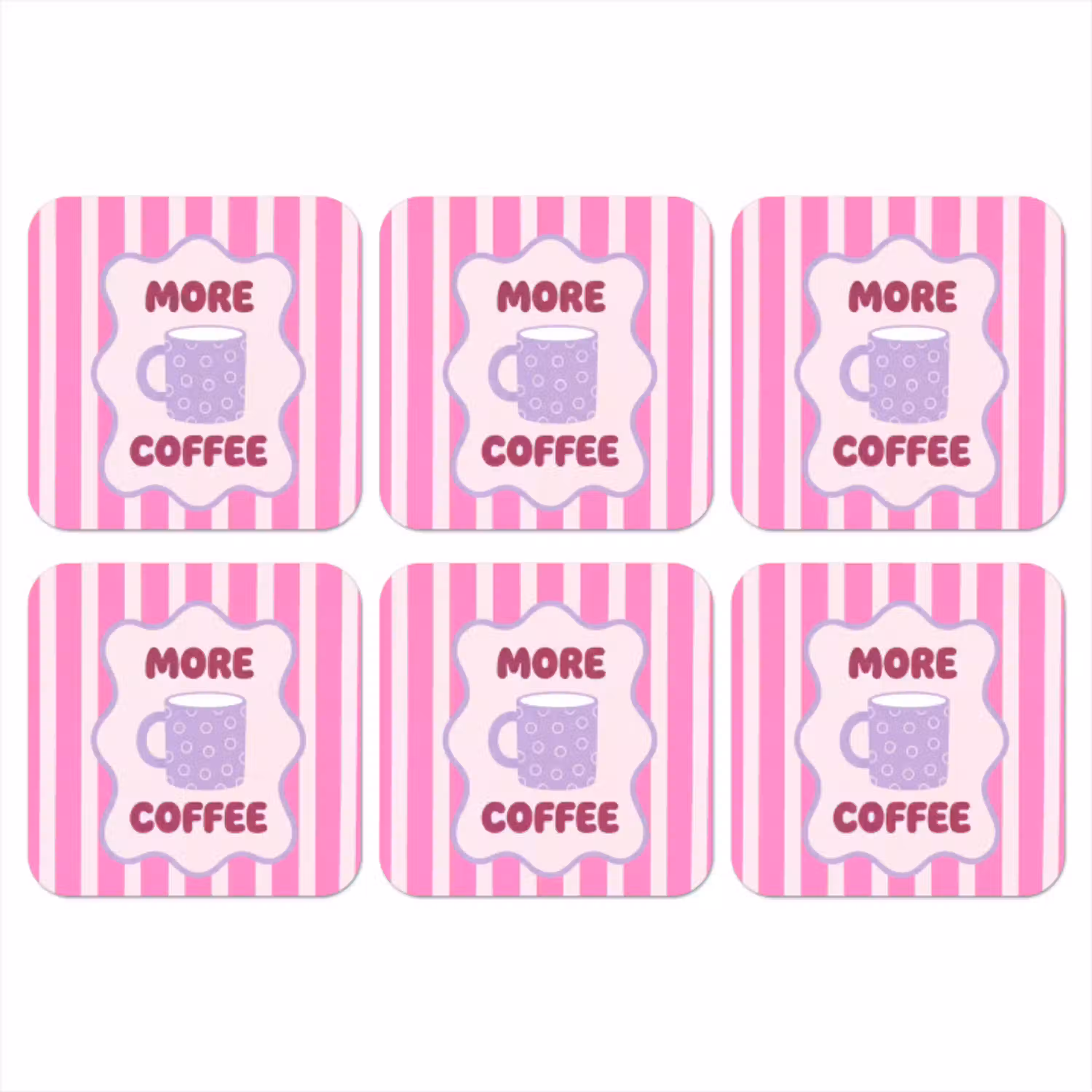 More coffee - Roze - Paars - Strepen - Mok onderzetter kurk middel -3d