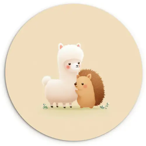 Alpaca - Egel - Bruin - Knuffelen Wandcirkel kunststof plaat 5mm dik klein -3d