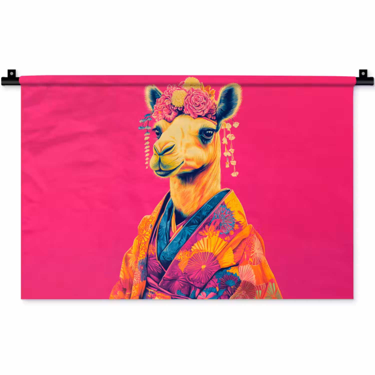 Wandkleed - Kameel - Bloemen - Kimono - Waaiers