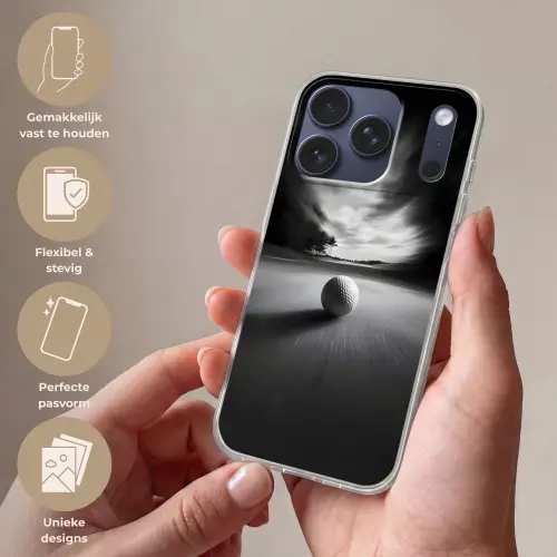 Golfbal - Wazig - Zwart Telefoonhoesje iPhone 17 Pro klein -sfeer3_NL
