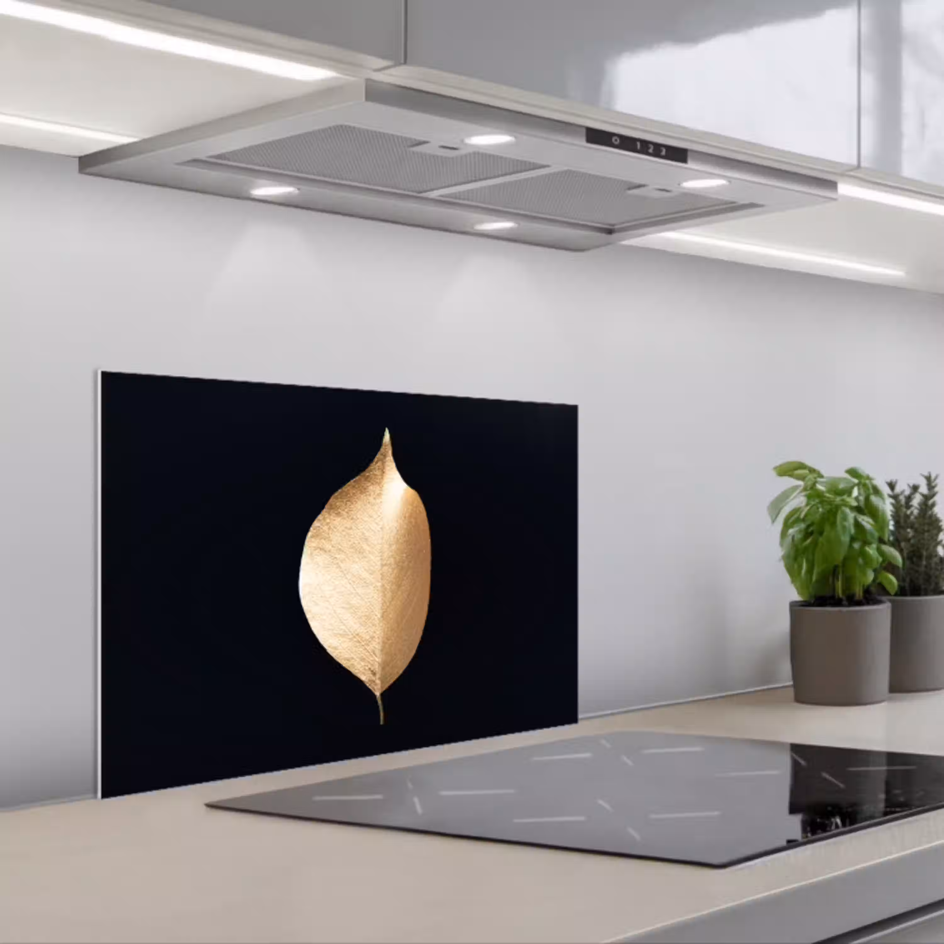 Bladeren - Goud - Zwart - Planten - Luxe keuken achterwand spatscherm klein -3d_schuin
