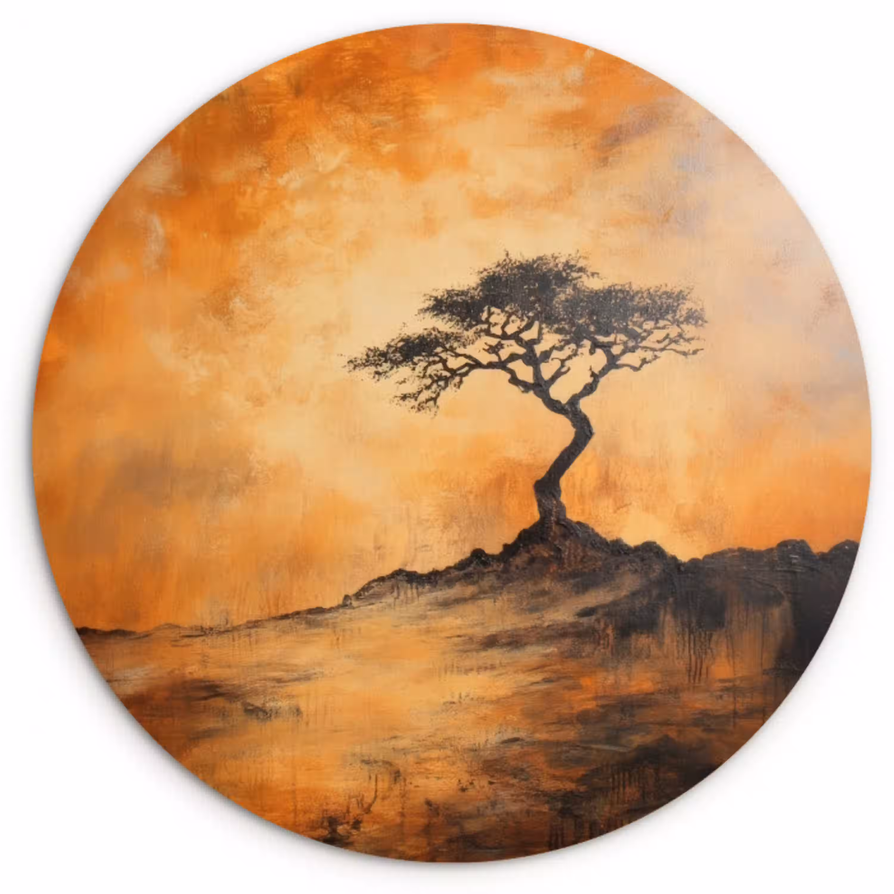 Boom - Landschap - Oranje Wandcirkel plexiglas klein -3d