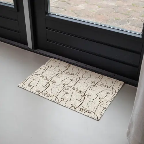 Beige - Gezicht - Lijnen - Bruin Deurmat klein 898 -sfeer2