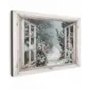 Bos - Winter - Bomen - Natuur - Pad - Doorkijk - Wit Tuinposter op houten frame 2 cm dik klein -3d