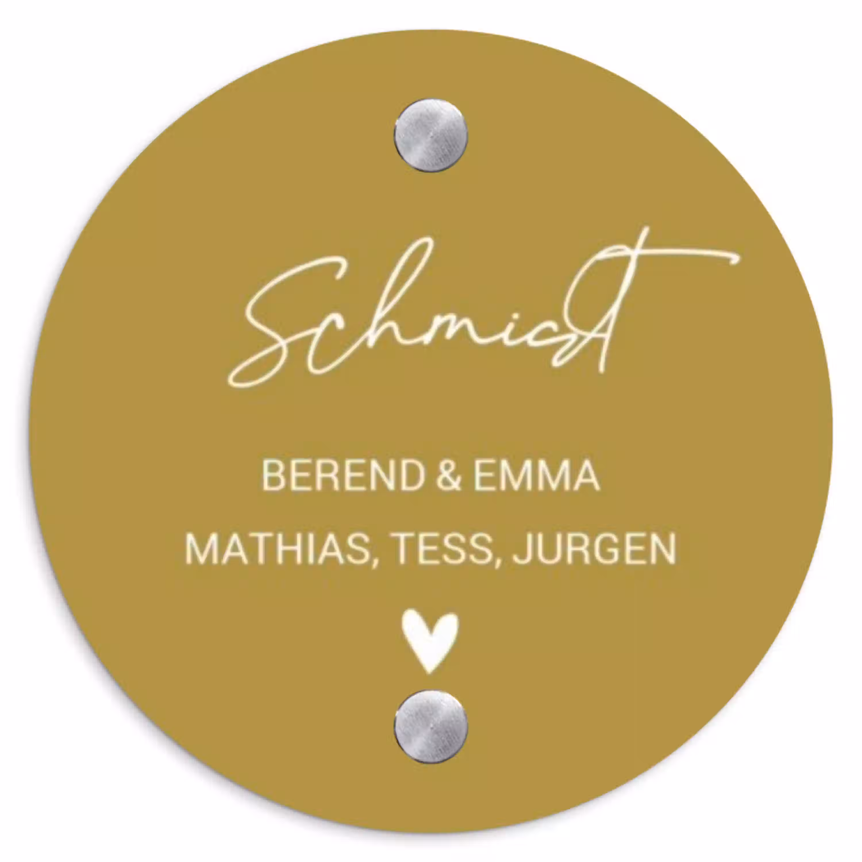 Okergeel - Sierlijk Naambord Rond klein -3d