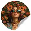 Vrouwen - Bloemen - Modern - Bril - Abstract Wandcirkel behangsticker klein -3d