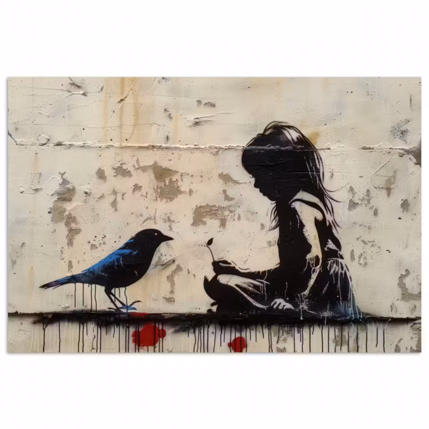 Poster - Straßenkunst - Mädchen - Vogel - Graffiti - Banksy