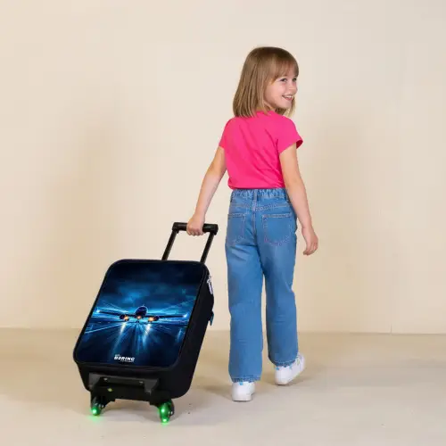 Vliegtuig opstartend in futuristisch nachtlandschap Kinderkoffer - Zwart klein -sfeer1