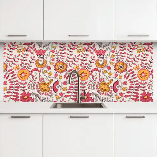 Bloemen - Design - Roze - Oranje keuken achterwand 2 middel 871 -3d