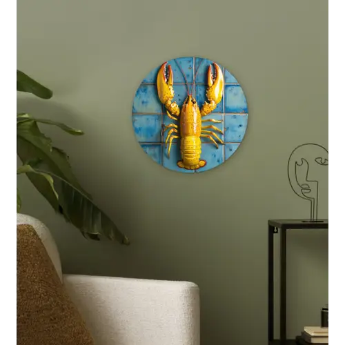 Kreeft - Geel - Blauw - Tegels Wandcirkel kunststof plaat 5mm dik klein -sfeer3