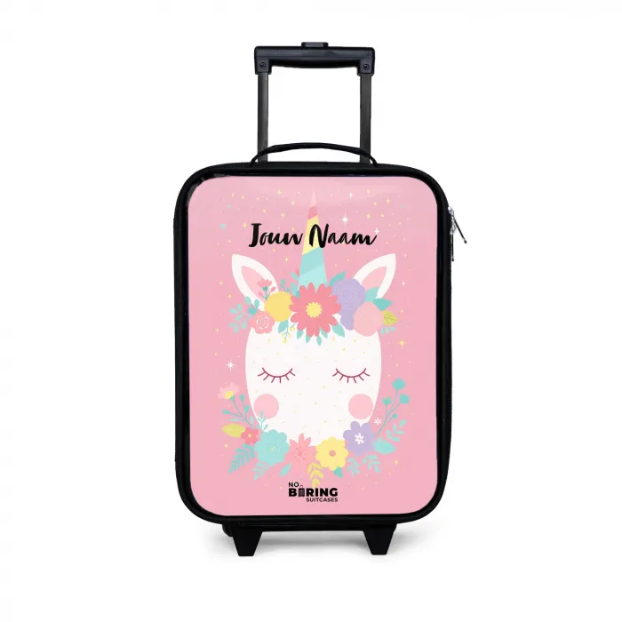 Eenhoorn - Bloemen - Roze Kinderkoffer - Zwart klein -3d