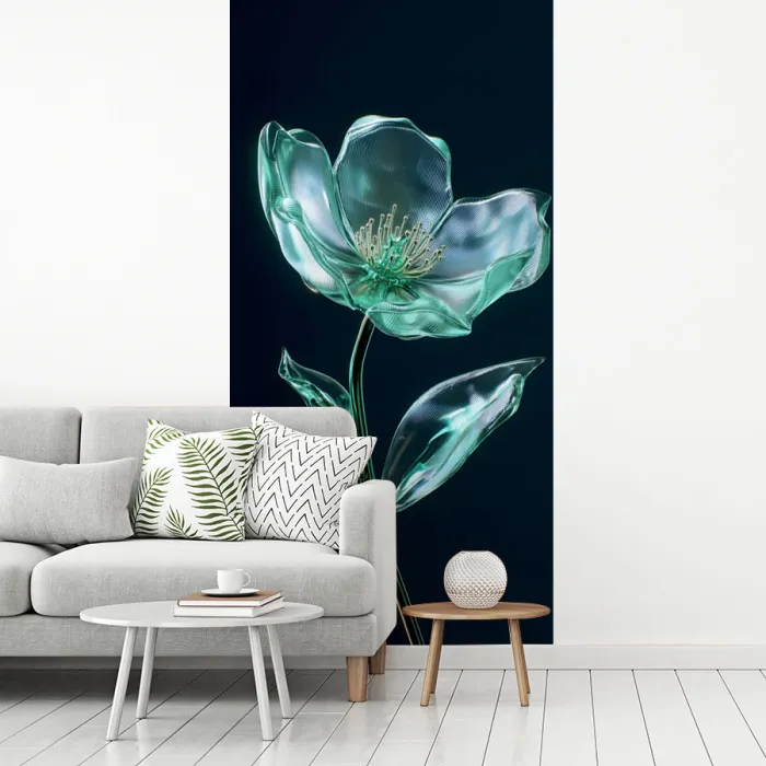 Bladeren - Bloem - Glazen - Donkerblauw fotobehang vinyl groot -woonkamer