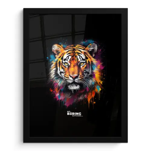 Tijger als street art kunstwerk fotolijst zwart zonder passe partout klein -3d