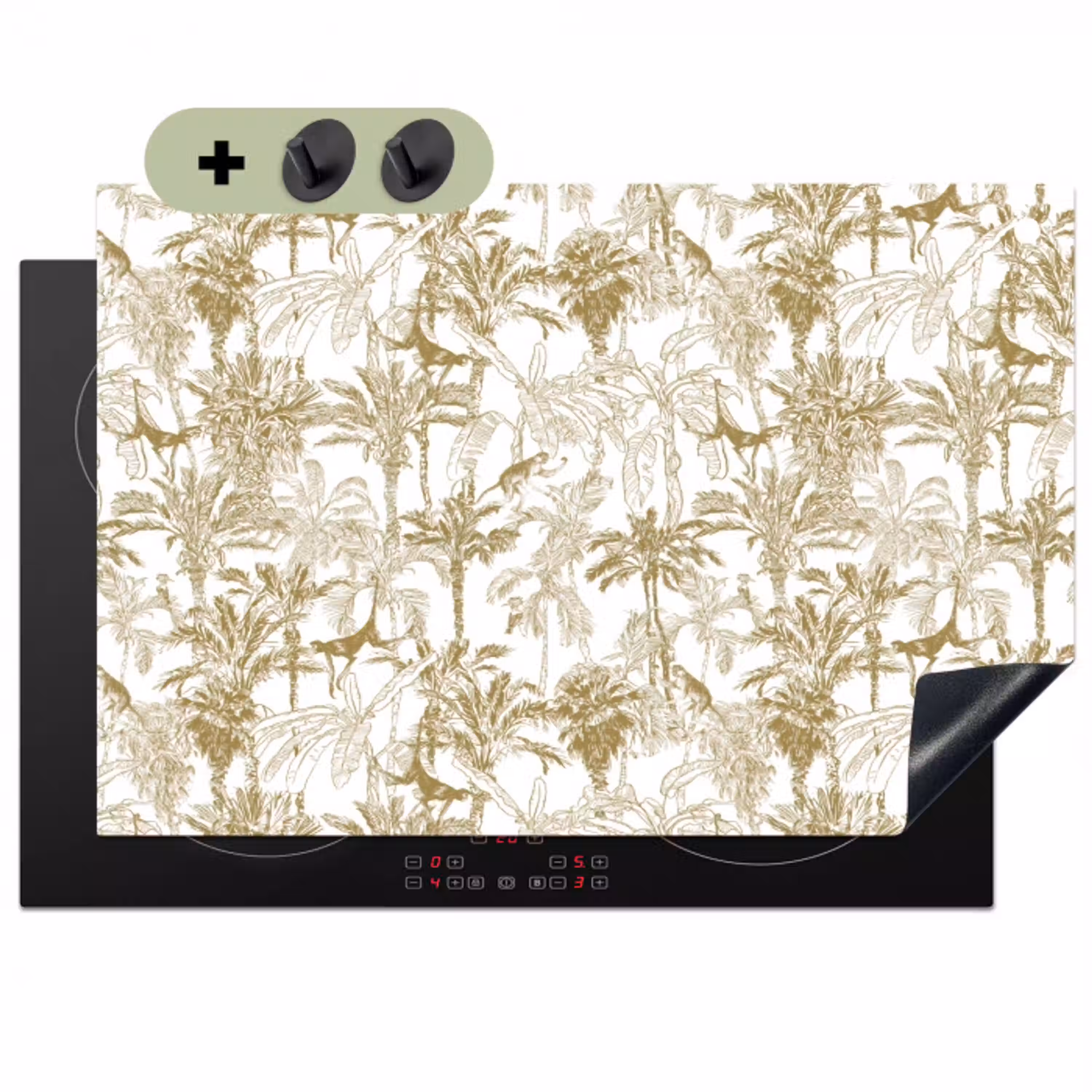 Apen - Jungle - Abstract - Beige Inductie beschemer met haakjes klein 777 -3d
