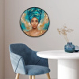 Portret - Vrouw - Schilderij - Blauw - Goud - Expressief Fotolijst rond zonder passe partout klein -sfeer2