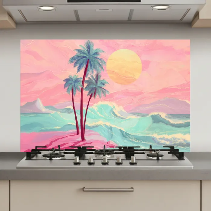 Palmbomen - Golven - Zee keuken achterwand spatscherm klein -3d_website