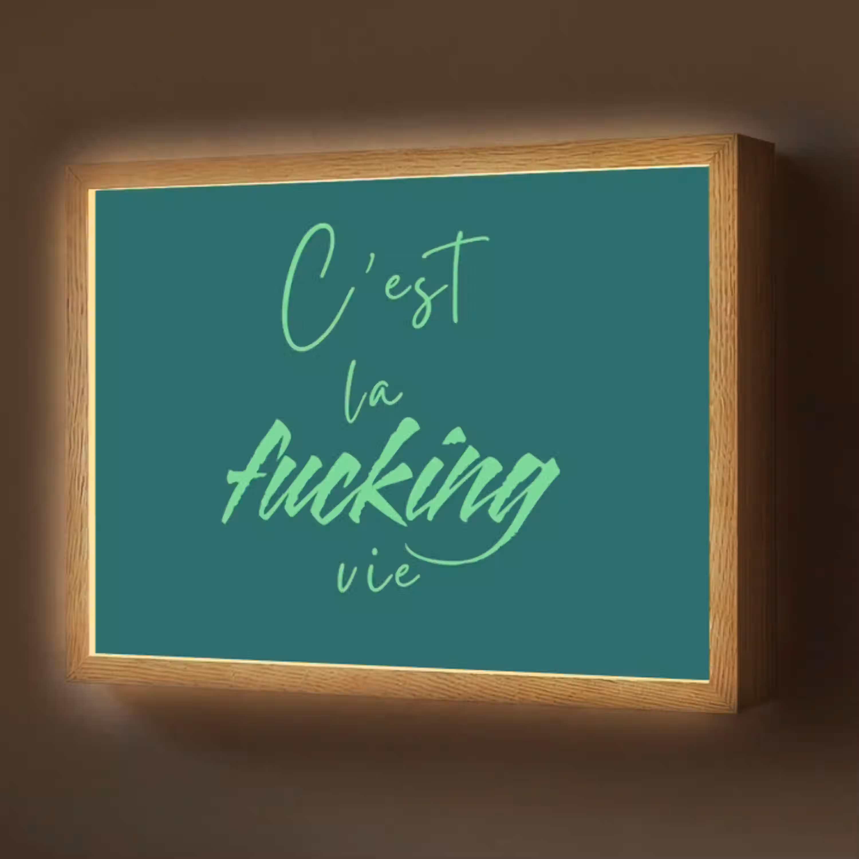 c'est la fucking vie - Groen - Handgeschreven Light Box met batterij (Wandlamp) middel -z3d_website