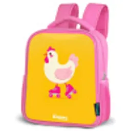 Kip - Rolschaatsen - Geel Kinderrugzak - Roze middel -schuin