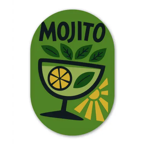 Mojito - Cocktail - Citroen - Groen Wandcirkel Ovaal Glas middel -3d