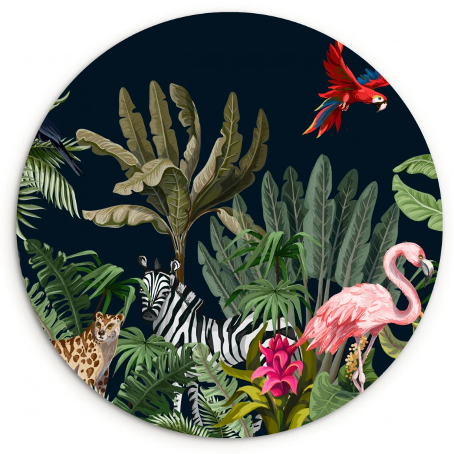 Jungle - Planten - Dieren - Kinderen - Flamingo - Zebra Wandcirkel kunststof plaat 5mm dik klein -3d