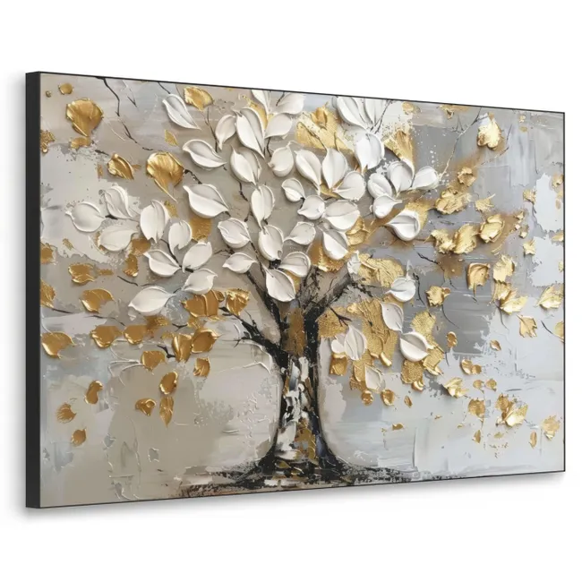 Art frame - Boom - Beige - Grijs - Goud - Abstract