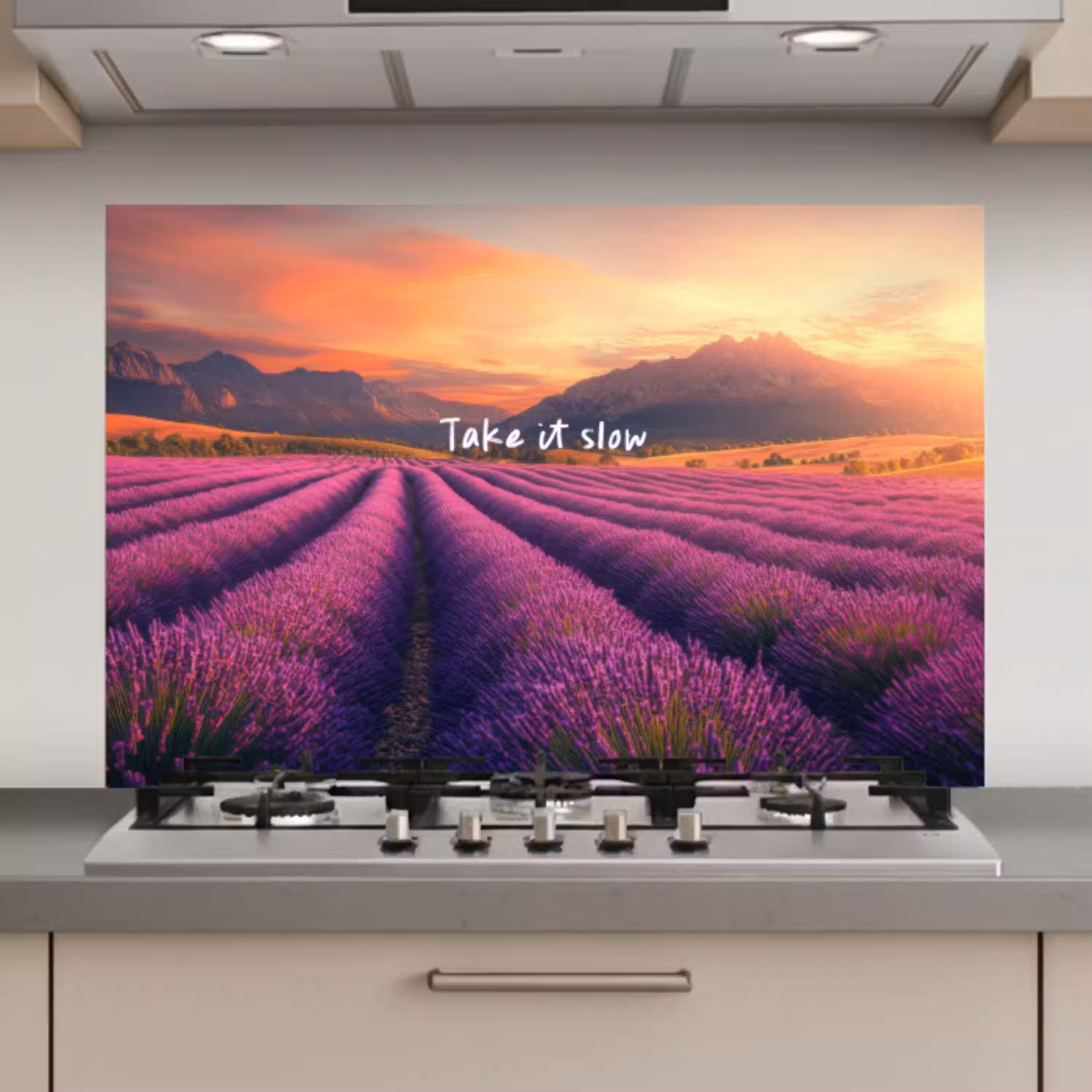 Lavendelveld - Quote - Zonsondergang keuken achterwand spatscherm klein -3d_website