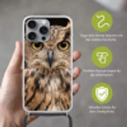 Oehoe - Uil - Portret - Bruin Hoesje iPhone 16 Pro Max met koord klein -sfeer2_DE