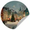 Kerstsfeer - Stadsplein - Kleurrijk Wandcirkel behangsticker klein -3d