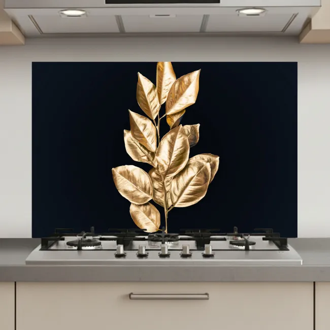 Plant - Bladeren - Goud - Zwart - Luxe keuken achterwand spatscherm klein -3d_website