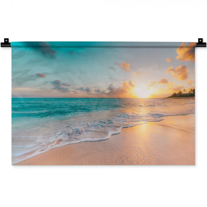 Zonsondergang - Strand - Zee - Zomer - Blauw Wandkleed katoen klein -zz3d