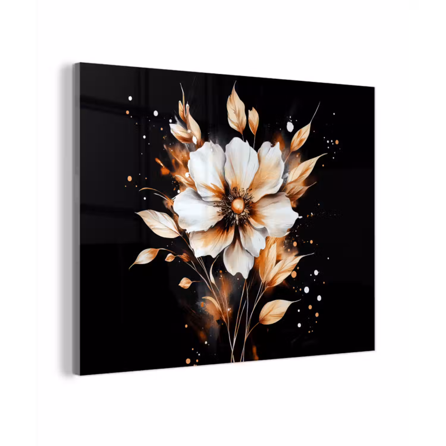 Glas schilderij - Bloem - Verf - Goud - Graffiti - Modern