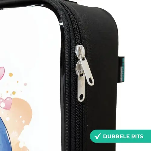 Roze flamingo en blauwe dolfijn op een strand Kinderkoffer - Zwart klein -rits_NL