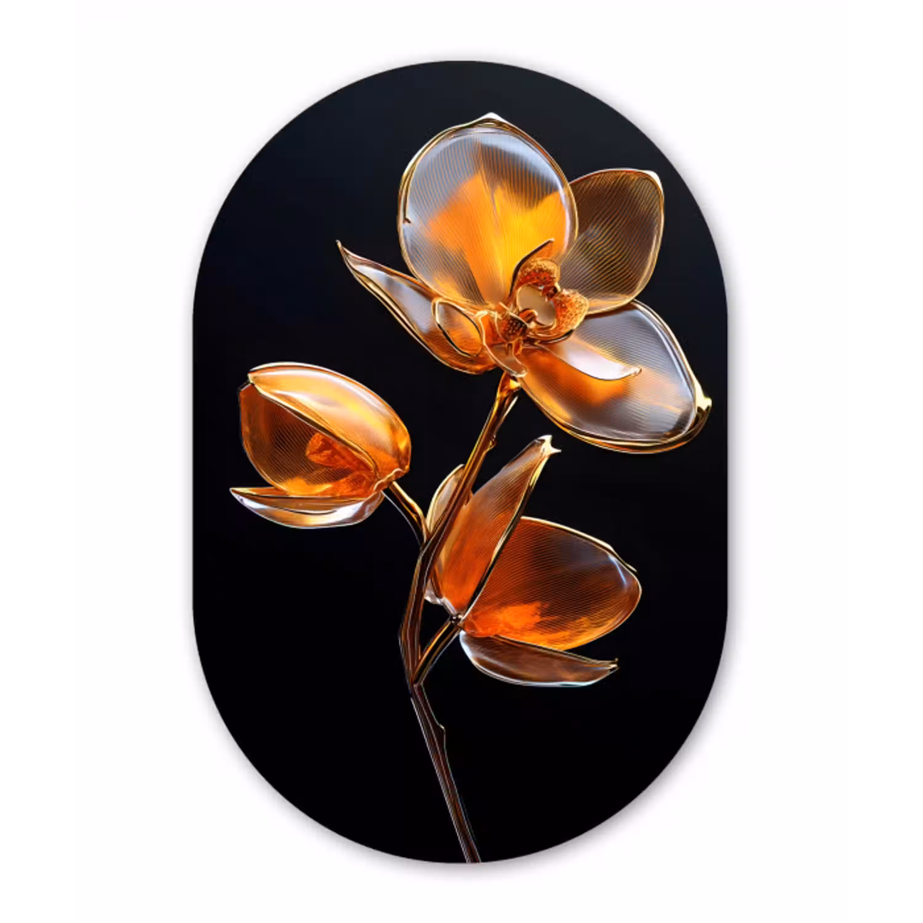 Bloem - Orchidee - Oranje Wandcirkel Ovaal Aluminium middel -3d