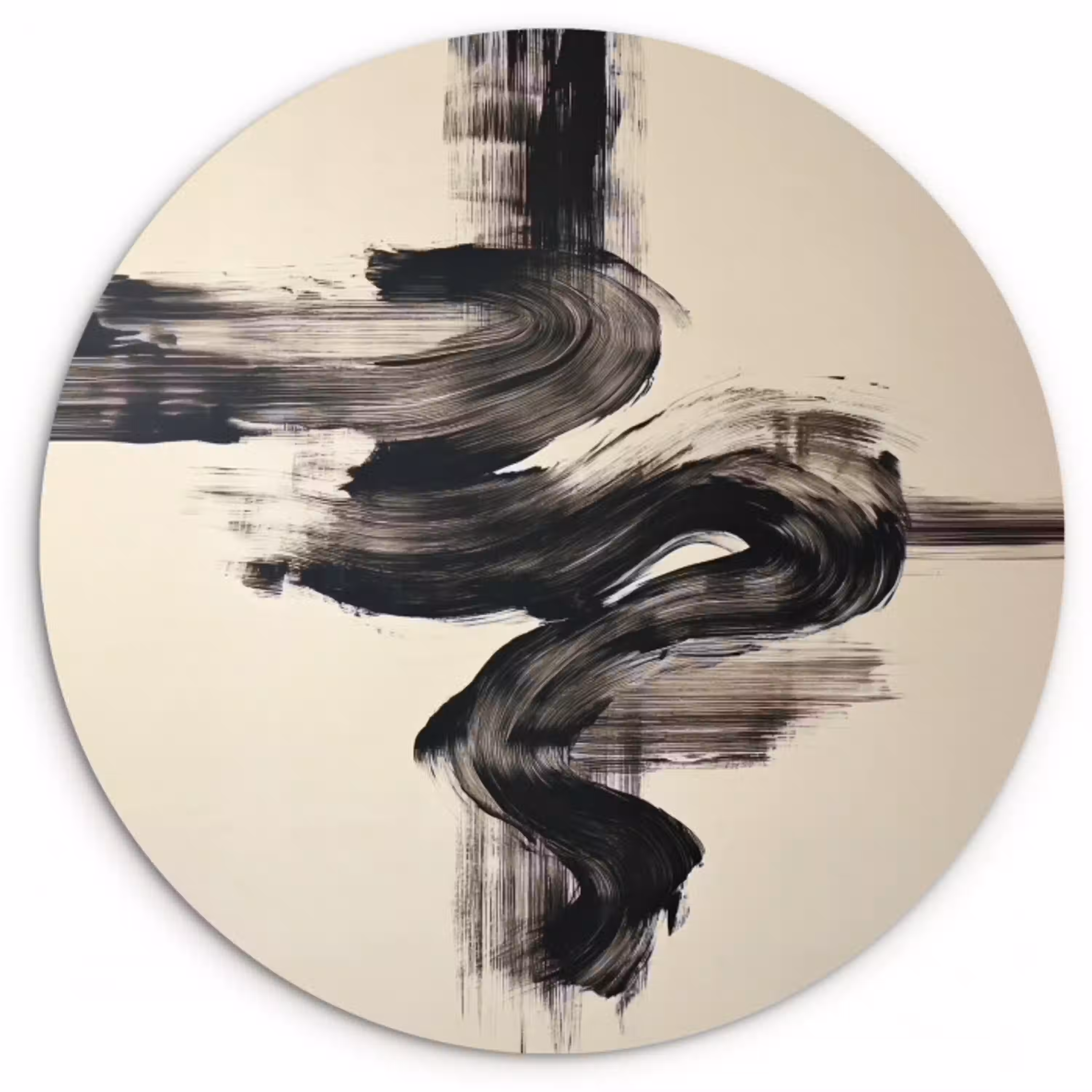 Golven - Penseelstreken - Beige - Minimalistisch Wandcirkel kunststof plaat 5mm dik klein -3d