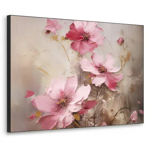 Bloemen - Roze - Kunst - Watercolor Textielframe zwart klein -3d