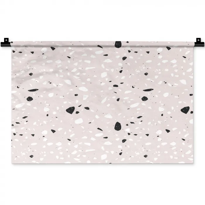 Terrazzo -  Patroon - Zacht - Zwart - Wit Wandkleed katoen klein 269 -zz3d