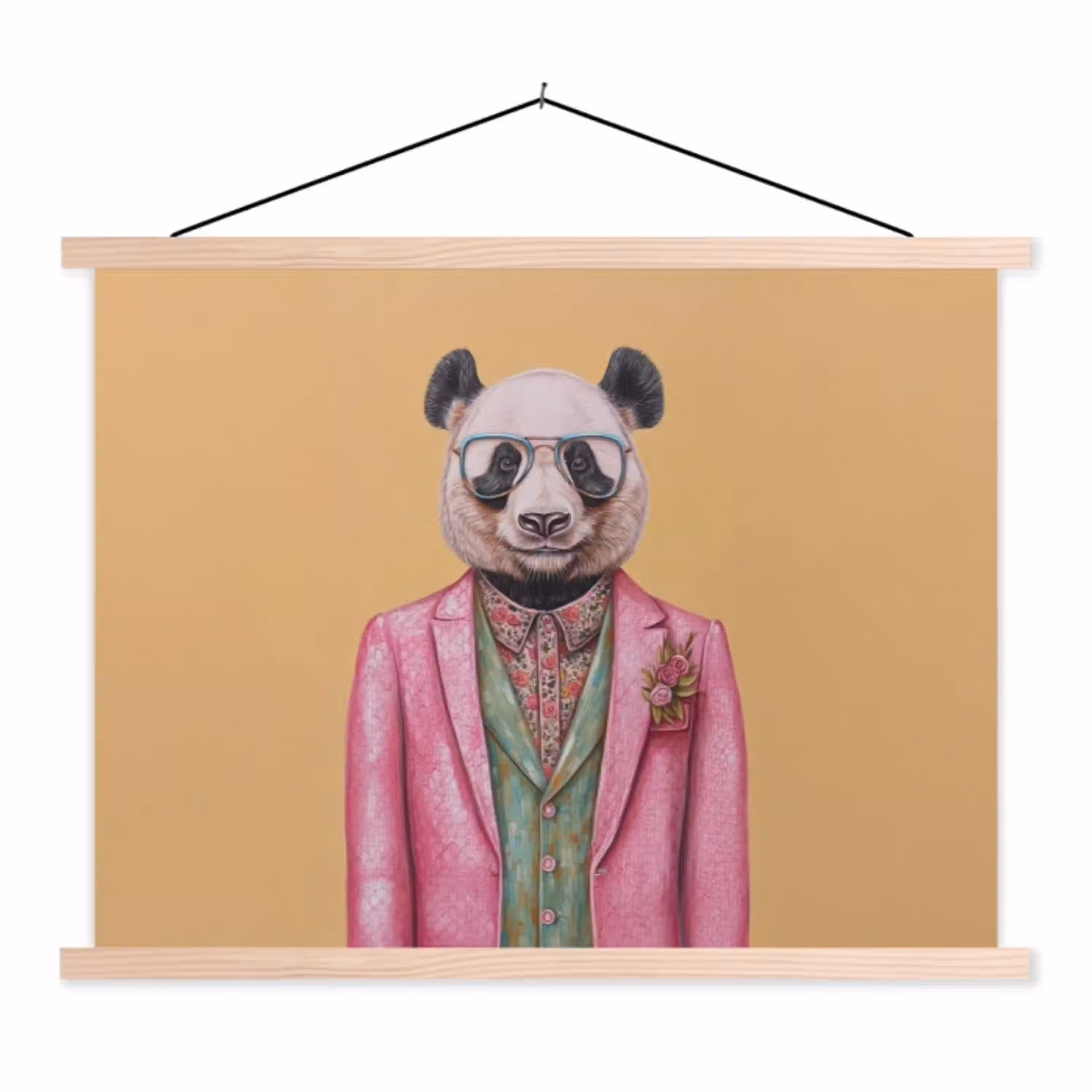 Panda - Pak - Zonnebril - Blauw textielposter latten blank klein -3d