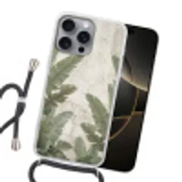 Bananenbladeren - Beton - Groen Hoesje iPhone 16 Pro Max met koord klein -sfeer1