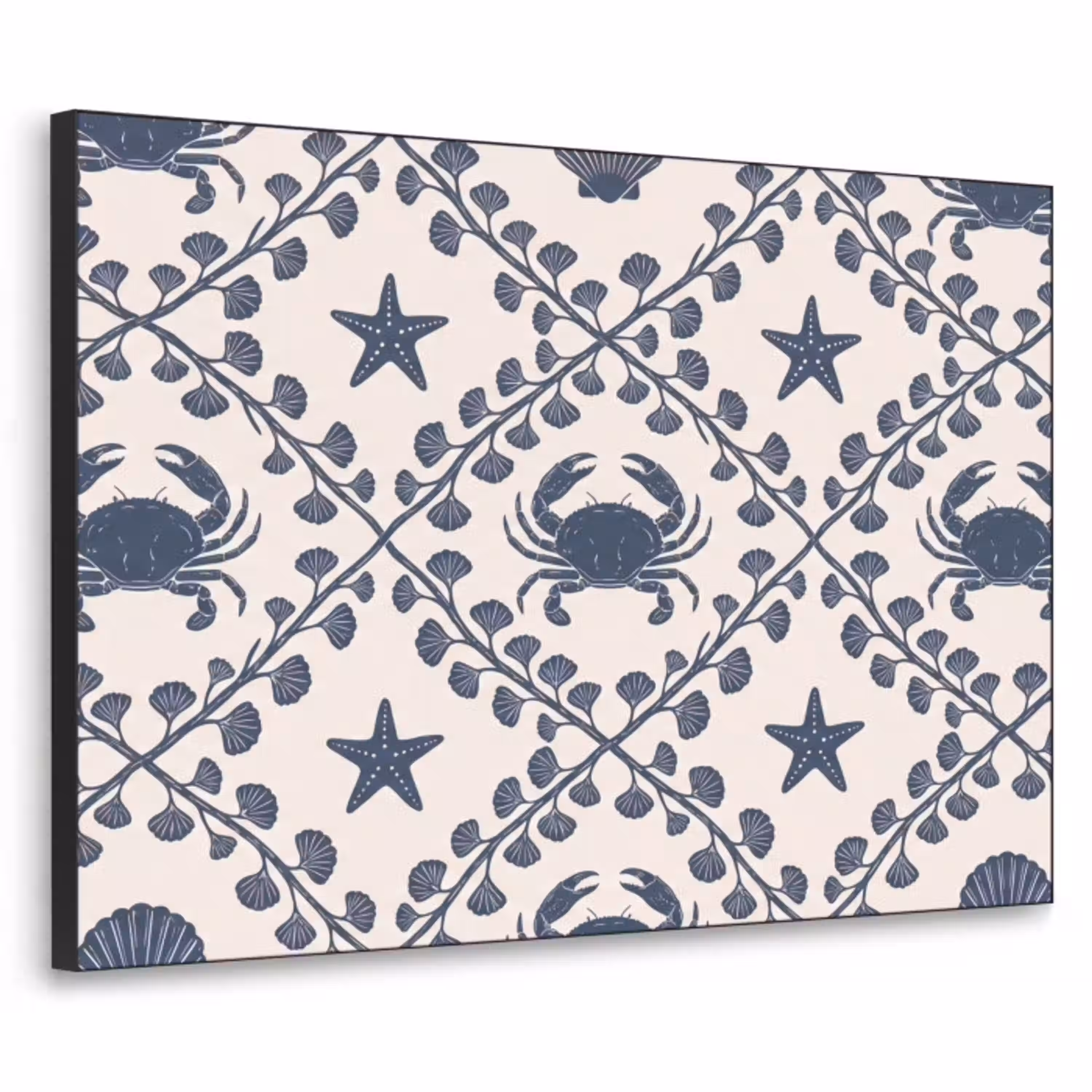 Zee - Krab - Zeester - Patroon - Blauw Textielframe zwart klein -3d